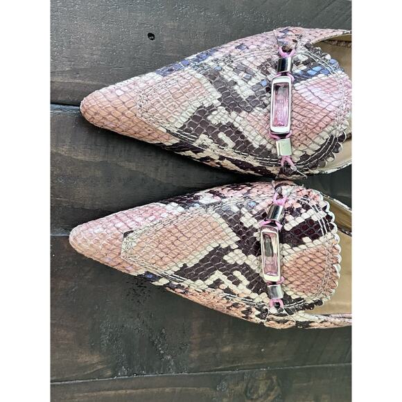 Stuart Weitzman Pink Snakeskin Kitten Heels Y2K Pointed Toe Rhinestone 7 Narrow - Picture 7 of 16